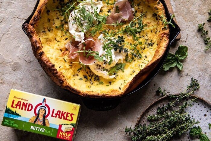 horizontal photo of Savory Herb Butter Dutch Baby 