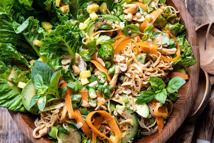 Thai Peanut Chicken Ramen Noodle Salad | halfbakedharvest.com #healthyrecipes #thai #peanutbuter #salad horizontal photo of Thai Peanut Chicken Ramen Noodle Salad