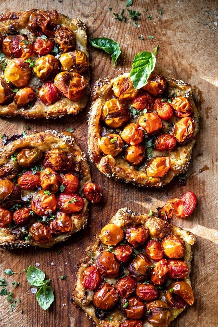 Caramelized Onion and Balsamic Tomato Tarts | halfbakedharvest.com #tomato #easyrecipes #tarts #everythingbagel #summer #summerrecipes