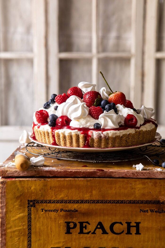 head on photo of No-Bake Eton Mess Berry Cheesecake