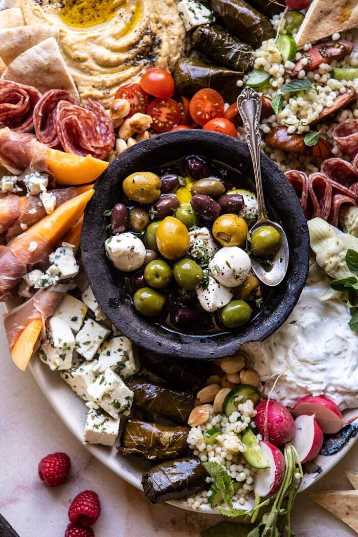 overhead close up photo of No Fuss Farmers Market Mezze Platter
