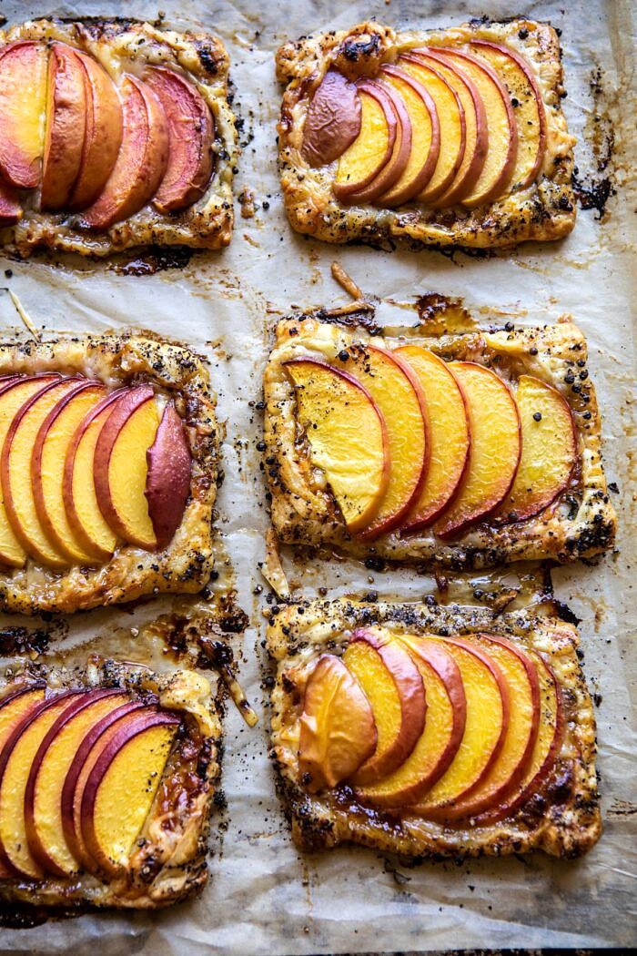 Peach Thyme Tarts on baking sheet after baking 