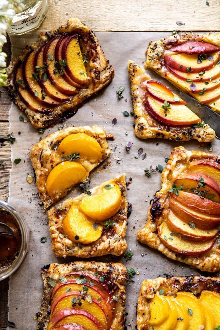 Peach Thyme Tarts | halfbakedharvest.com #peach #cheese #summer #appetizer