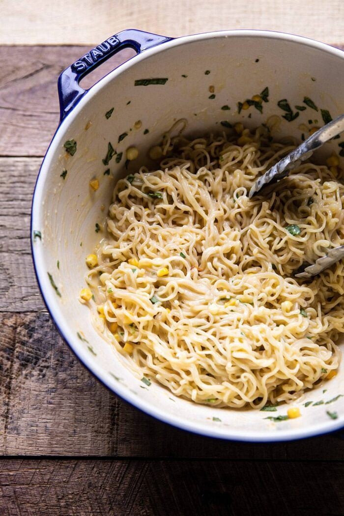 20 Minute Ramen Carbonara | #ramen #noodles #easyrecipes 20 Minute Ramen Carbonara in a bowl after being tossed together with eggs