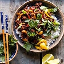 Better Than Takeout Sweet Thai Basil Chicken | halfbakedharvest.com #easyrecipes #20minutes #thaichicken #ricebowl #healthy