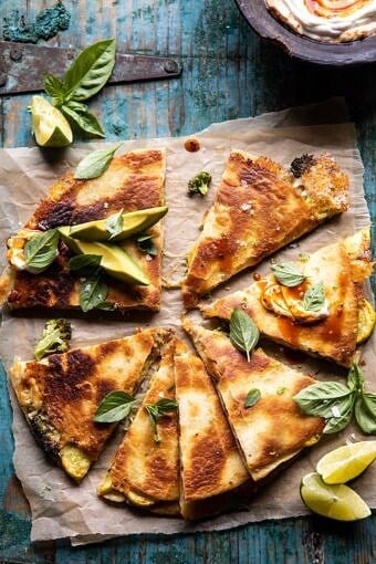 Broccoli Cheese Quesadilla with Chipotle Sesame Sauce | halfbakedharvest.com #quesadilla #easyrecipes #broccoli #mexican