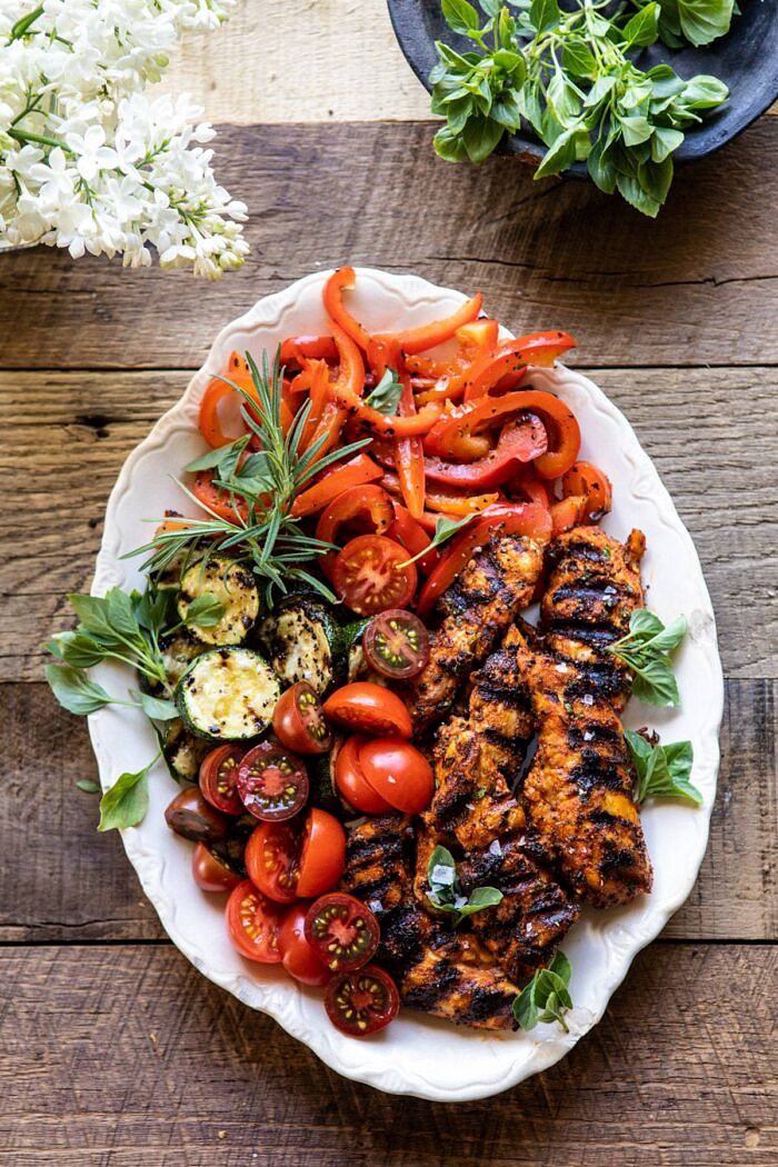 California Chicken, Veggie, Avocado and Rice Bowls | halfbakedharvest.com #chicken #chickenbowl #ricebowl #healthy California Chicken and Veggies on platter