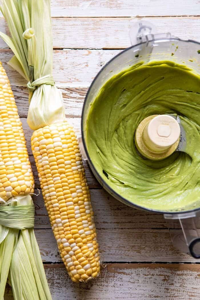 Grilled Street Corn Salad with Avocado Mayo | halfbakedharvest.com #corn #salad #easyrecipes #summer overhead photo of Avocado Mayo