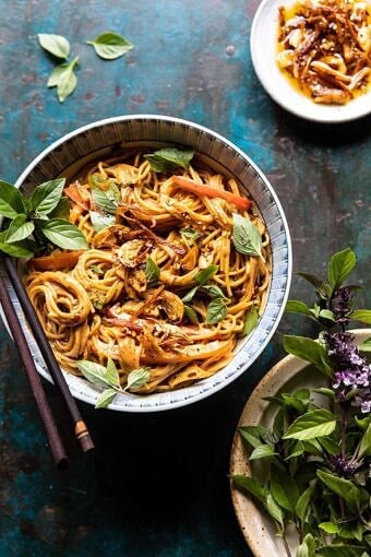 Spicy Peanut Noodles with Chili Garlic Oil | halfbakedharvest.com #peanutnoodles #easyrecipes #dinner #healthy