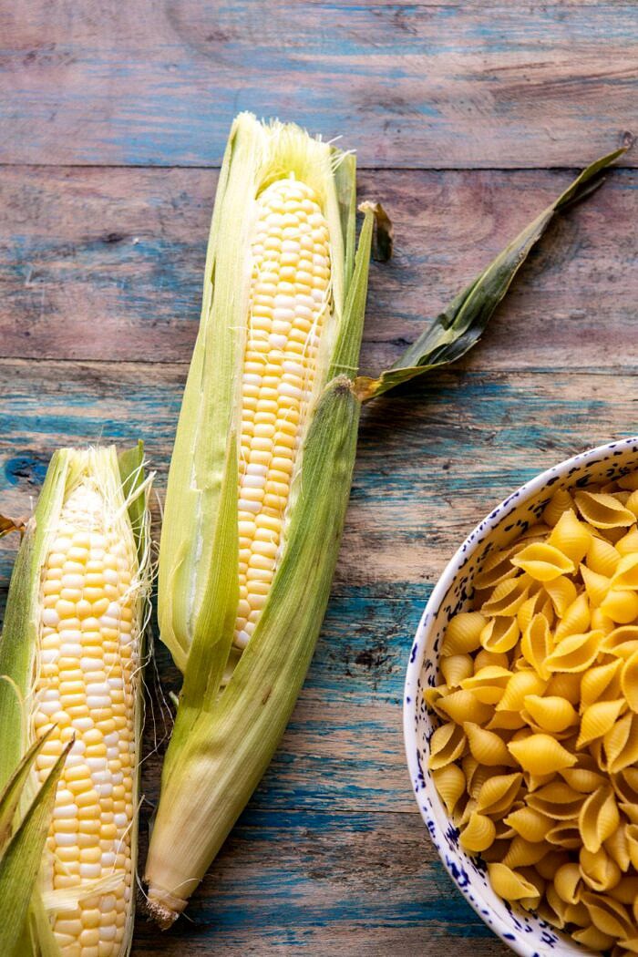 One Pot Lemon Basil, Corn, and Ricotta Pasta | halfbakedharvest.com #onepot #easyrecipes #pasta #summer raw corn photo with dry pasta