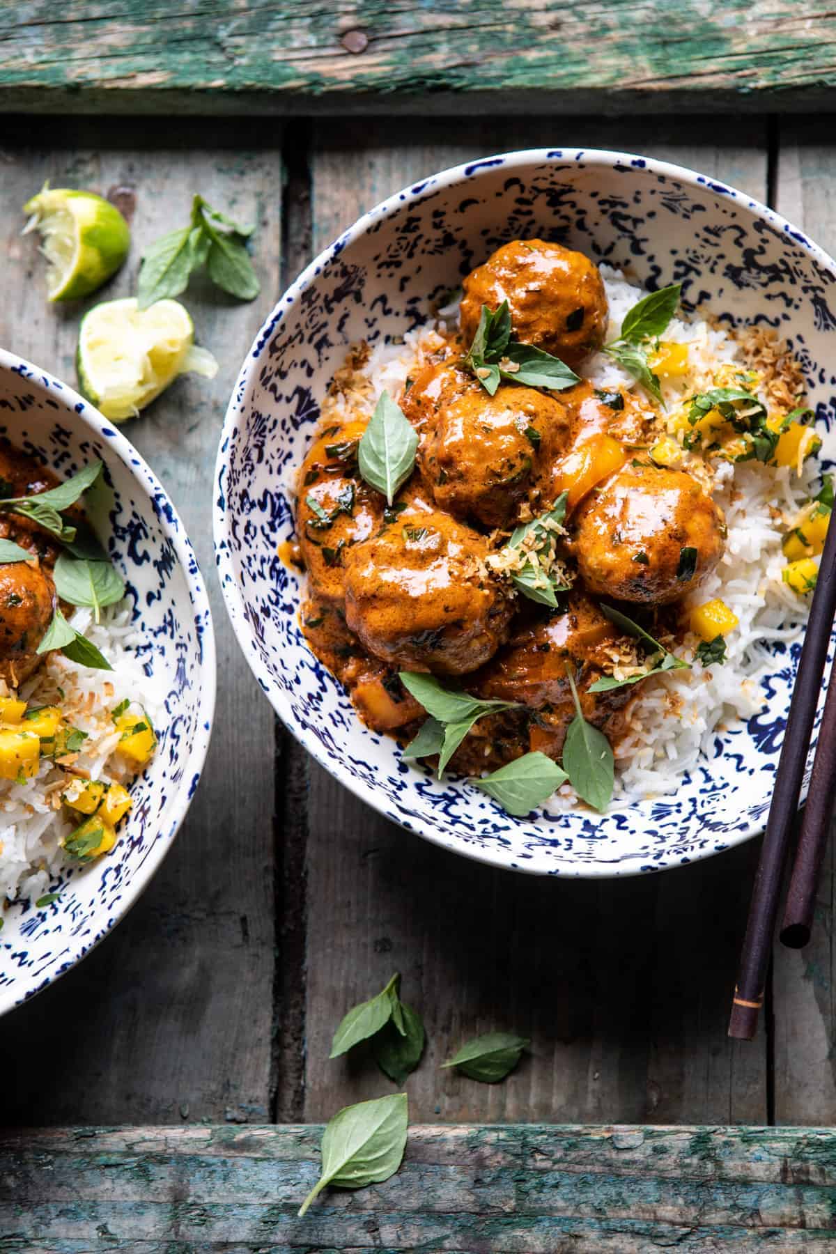Weeknight 30 Minute Coconut Curry Chicken Meatballs | halfbakedharvest.com #curry #meatballs #healthy
