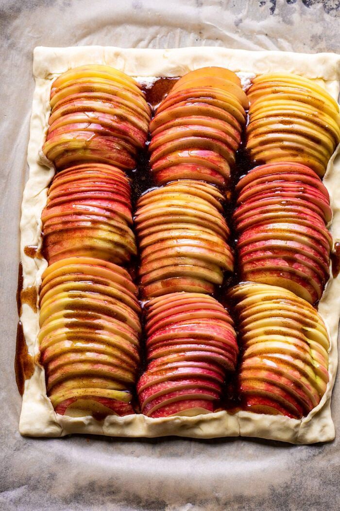 Chai Spiced Apple Ricotta Galette | halfbakedhavest.com #apple #pastry #fallrecipes #autumn overhead photo of Chai Spiced Apple Ricotta Galette before baking