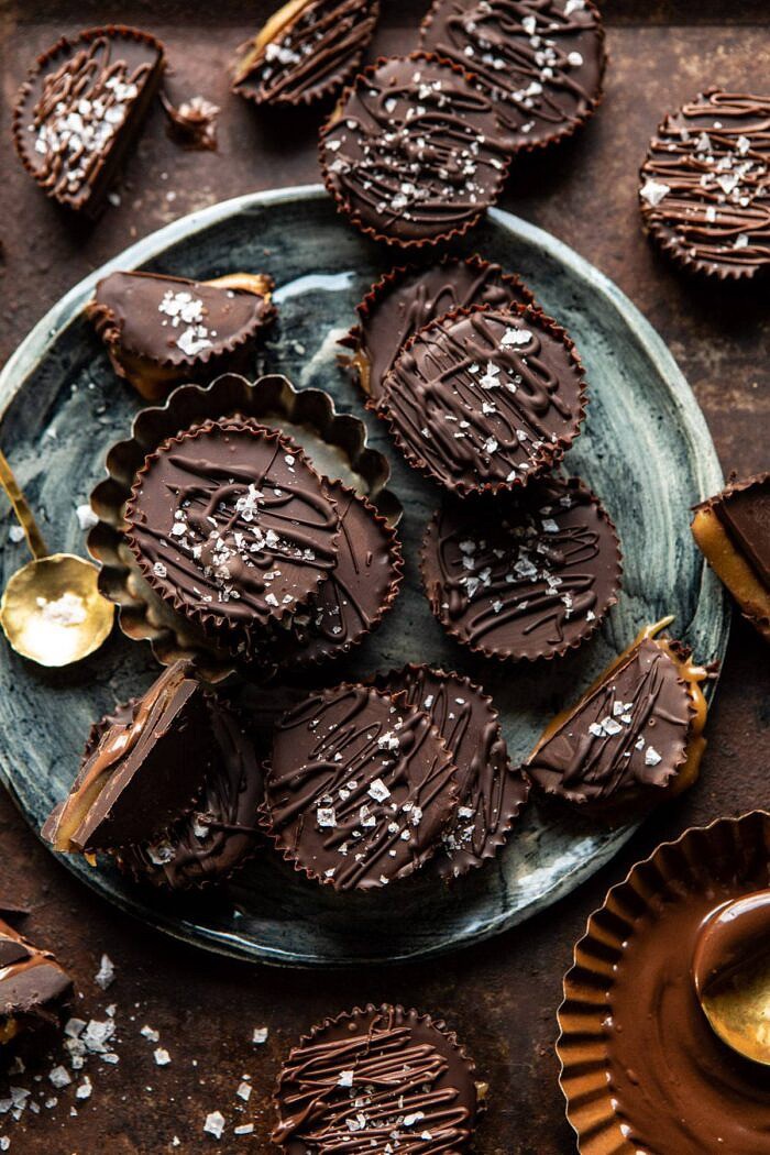 overhead photo of 6 Ingredient Milk Chocolate Salted Caramel Cups