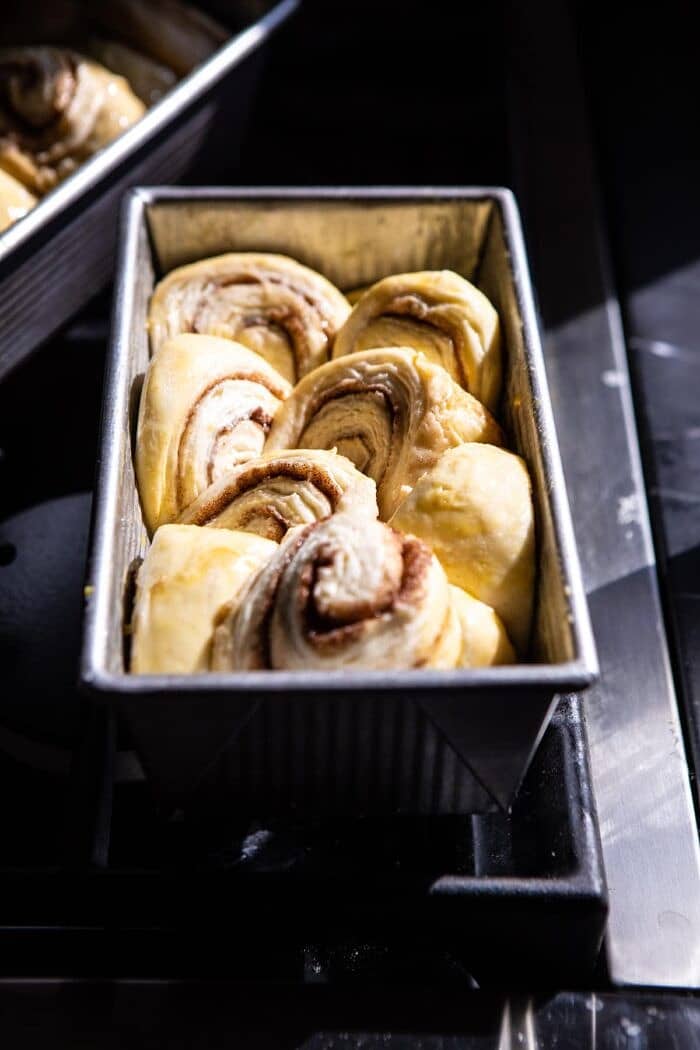 Easy Swirled Cinnamon Sugar Croissant Loaf | halfbakedharvest.com #cinnamon #fall #bread #croissants bread before baking