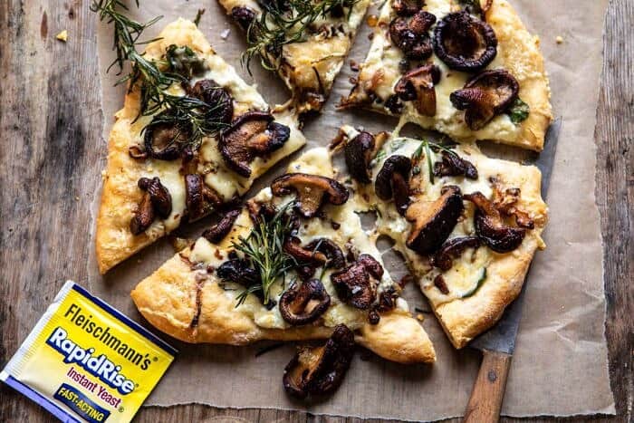 French Onion Mushroom Pizza | halfbakedharvest.com #pizza #mushrooms #easyrecipes horizontal photo of French Onion Mushroom Pizza