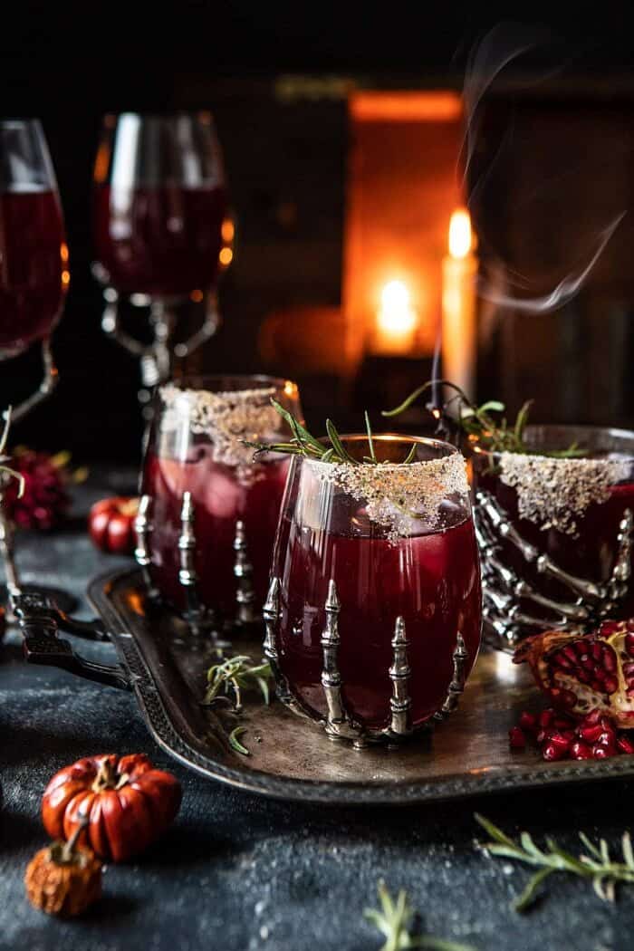 Sleepy Hollow Cocktail | halfbakedharvest.com #halloween #cocktails #tequila side angled photo of Sleepy Hollow Cocktail