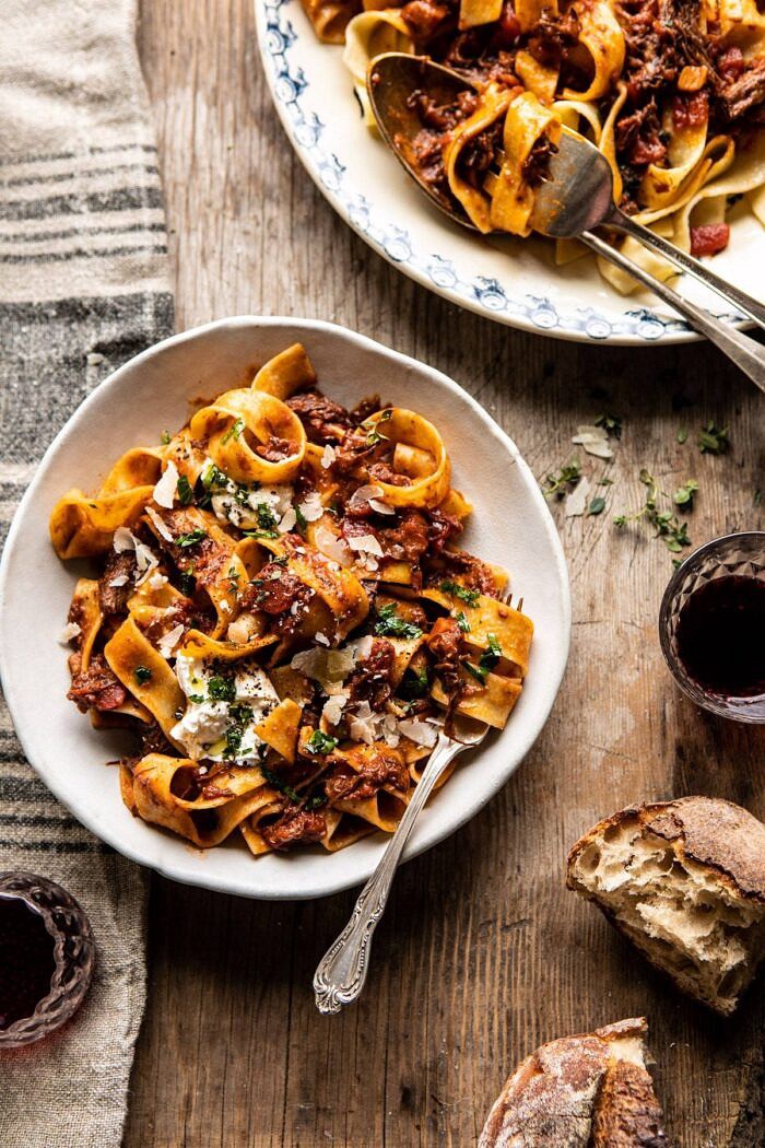 Slow Cooker Red Wine Sunday Ragu Pasta | halfbakedharvest.com #pasta #ragu #Italian #slowcooker #crockpot #instantpot