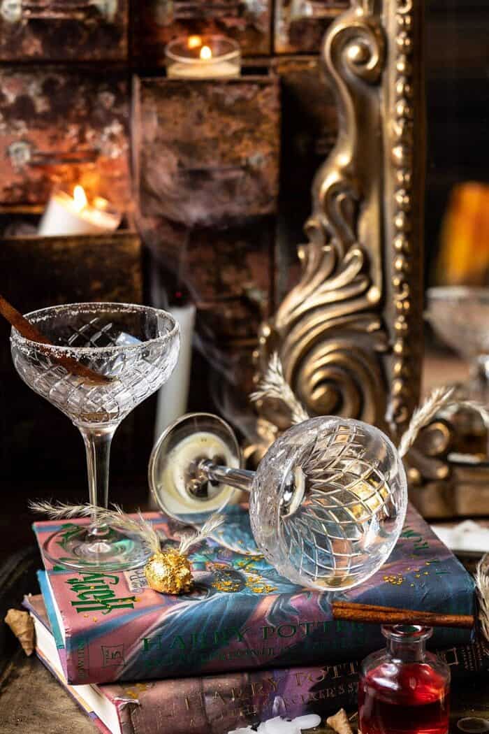 The Golden Snitch Cocktail | halfbakedharvest.com #harrypotter #cocktails #easy #fall The Golden Snitch Cocktail spilled over