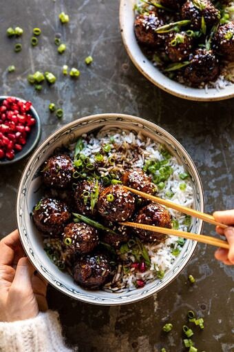 Weeknight Sticky Ginger Sesame Chicken Meatballs | halfbakedharvest.com #easyrecipe #chickenmeatballs #healthy
