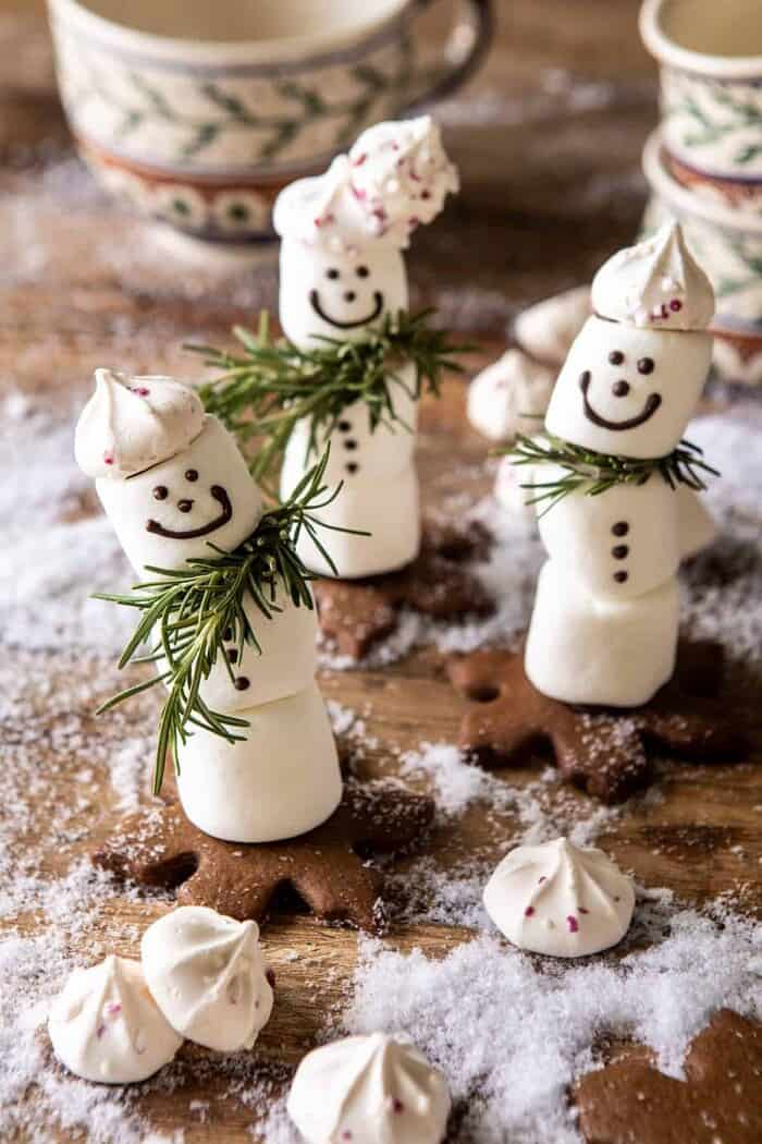 Creamy Coconut Hot Chocolate | halfbakedharvest.com #hotchocolate #easyrecipe #christmas #dessert snowman marshmallow