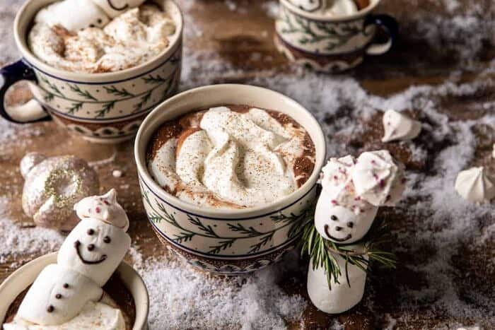 Creamy Coconut Hot Chocolate | halfbakedharvest.com #hotchocolate #easyrecipe #christmas #dessert horizontal photo of Creamy Coconut Hot Chocolate