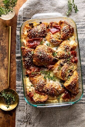 Ham and Cheese Croissant Bake | halfbakedharvest.com #brunch #breakfast #holiday #Christmas