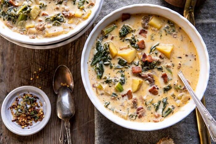 horizontal photo of Instant Pot Pesto Zuppa Toscana