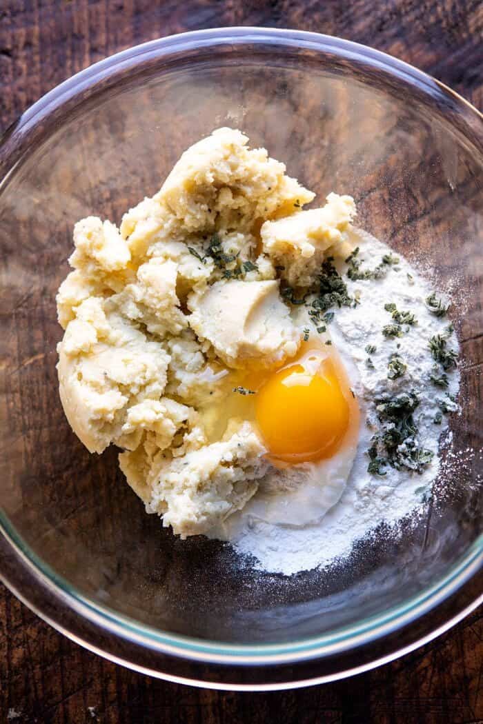 Potato Dumpling mix in mixing bowl 