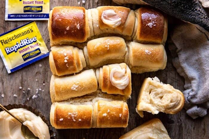 horizontal photo of Salted Honey Butter Parker House Rolls 