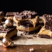 5 Ingredient Triple Decker Chocolate Peanut Butter Bars | halfbakedharvest.com #peanutbutter #chocolate