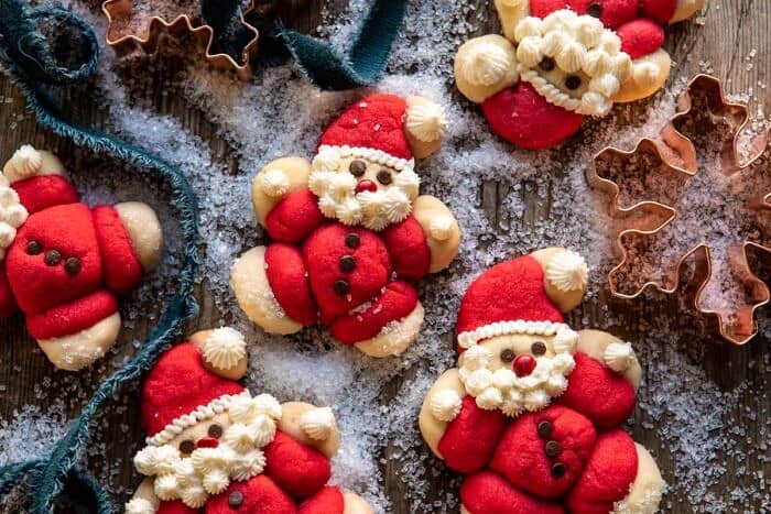 Holly Jolly Santa Cookies | halfbakedharvest.com #santacookies #sugarcookies horizontal photo of Holly Jolly Santa Cookies