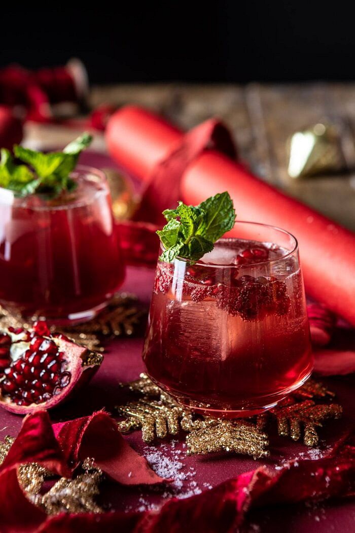 The Santa Clause Smash | halfbakedharvest.com #christmasdrink #bourbon #cocktail side angled photo of The Santa Clause Smash in cocktail glass