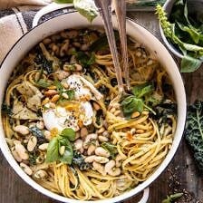 One Pot Creamy Tuscan Pesto and Artichoke Pasta | halfbakedharvest.com #onepot #pasta