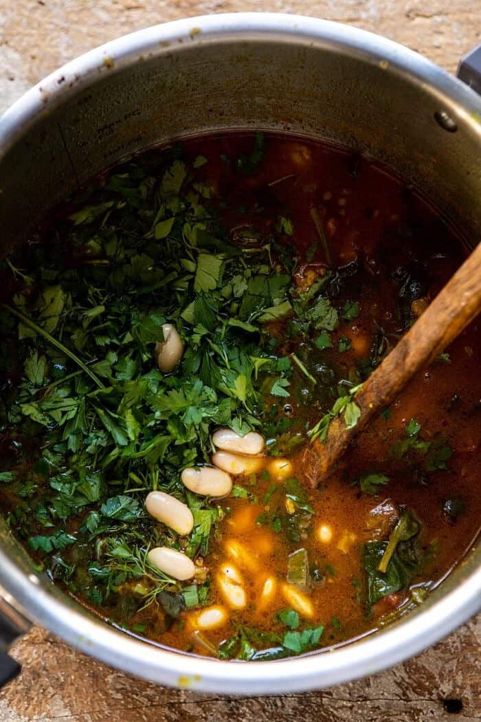 overhead photo of Persian Herb and Beef Stew in instant pot