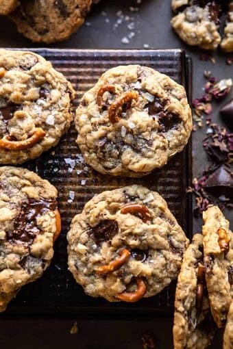 Salted Pretzel Cowboy Party Cookies | halfbakedharvest.com #cookies #chocolate