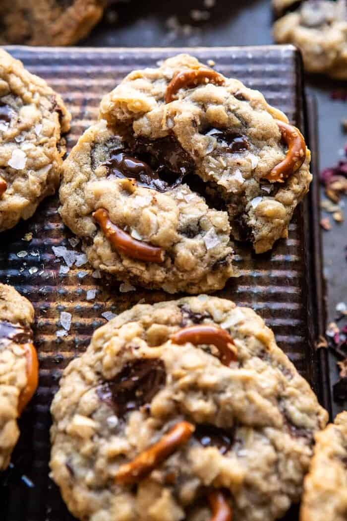 side angled close up photo of Salted Pretzel Cowboy Party Cookies
