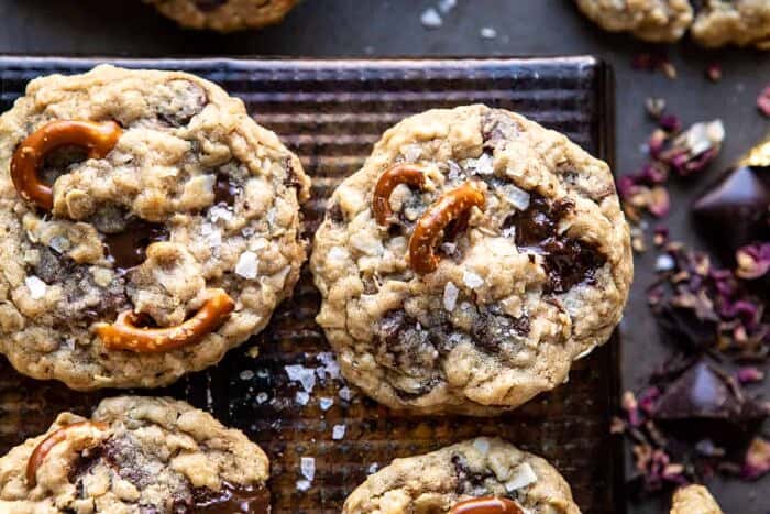 overhead photo of Salted Pretzel Cowboy Party Cookies 