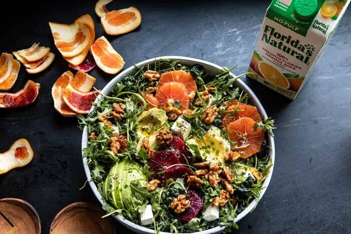 horizontal photo of Citrus Avocado Salad with Orange Tahini Vinaigrette 
