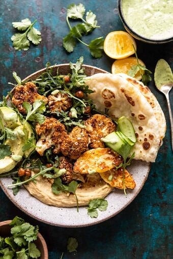 Cauliflower Shawarma with Green Tahini and Fried Halloumi | halfbakedharvest.com