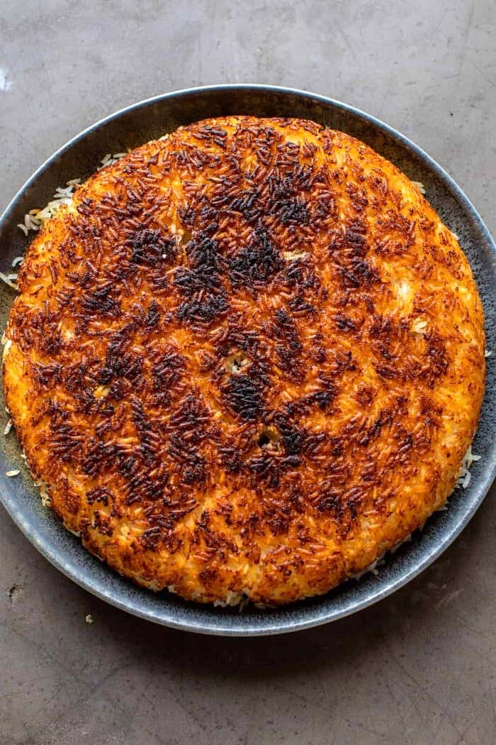 overhead photo of Crispy Persian Rice (Tahdig)