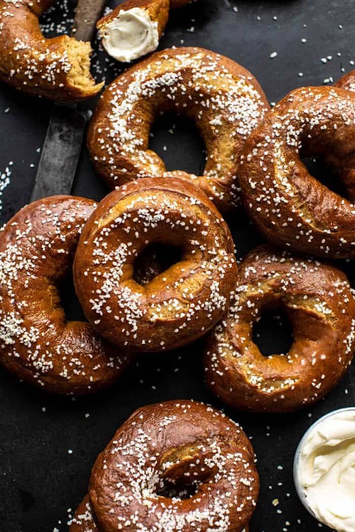overhead photo of Easy Homemade Pretzel Bagels