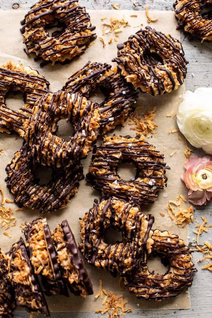 Healthyish Homemade Samoas Cookies | halfbakedharvest.com overhead photo of Healthyish Homemade Samoas Cookies