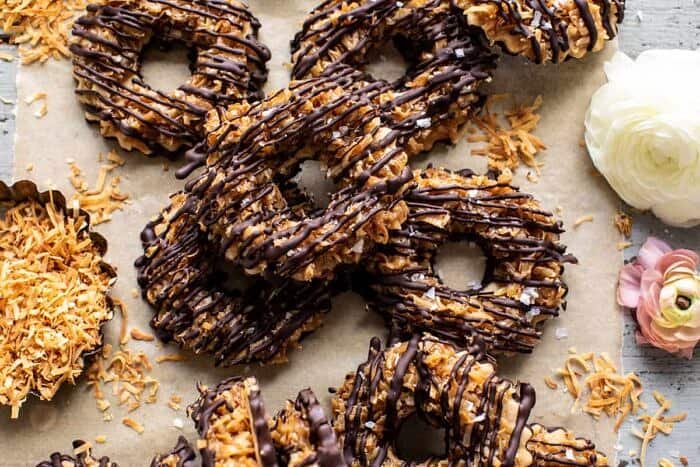 Healthyish Homemade Samoas Cookies | halfbakedharvest.com overhead close up horizontal photo of Healthyish Homemade Samoas Cookies