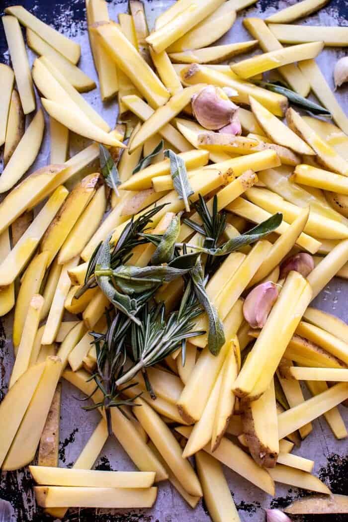 Tuscan Fries on baking sheet before baking 