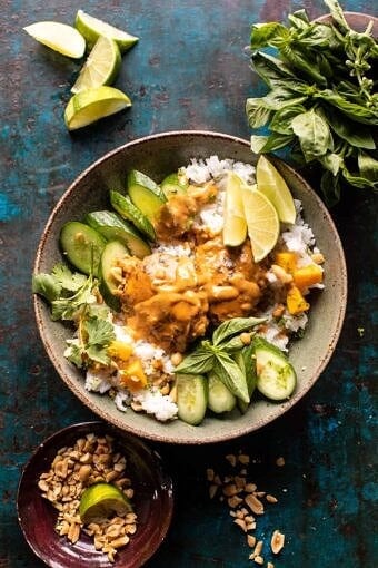 Weeknight Thai Peanut Chicken with Spicy Lime Mango | halfbakedharvest.com