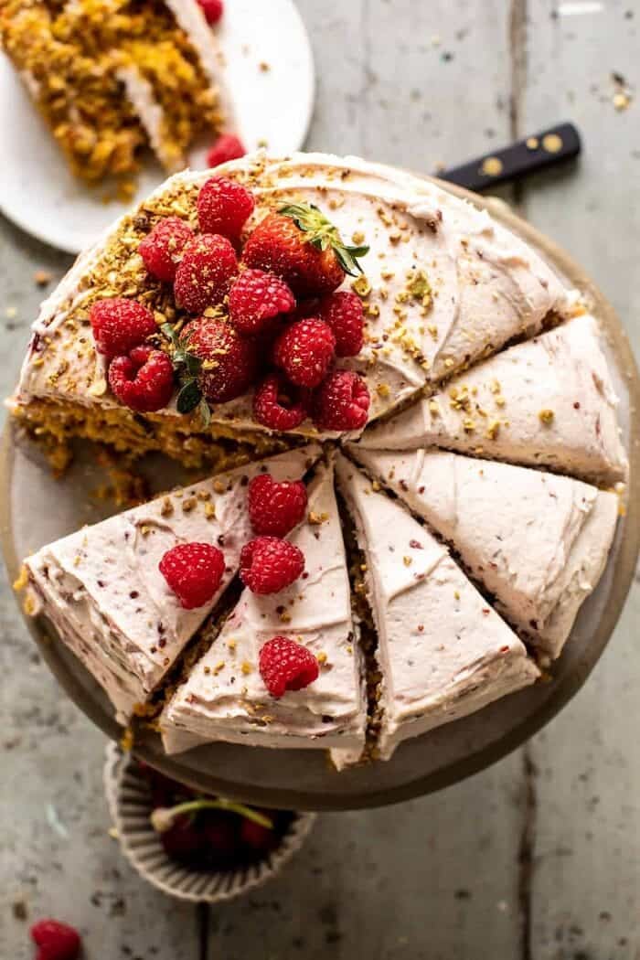 overhead photo of Coconut Carrot Cake with Jam Swirled Buttercream 