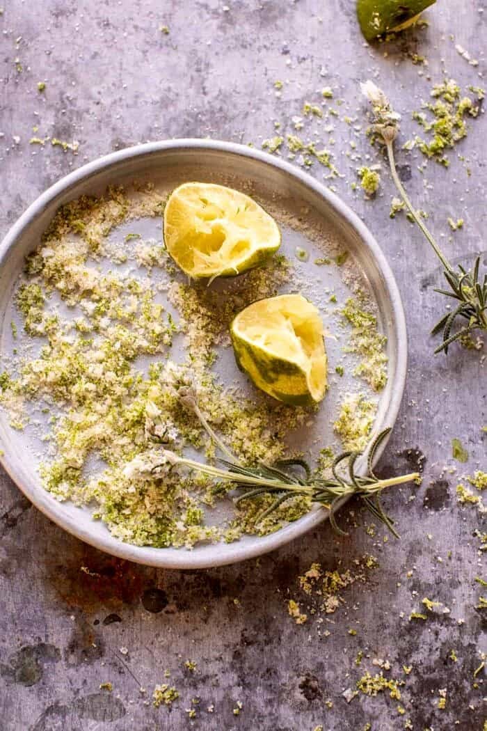 Creamy Coconut Lime Mojito | halfbakedharvest.com overhead photo of lime sugar