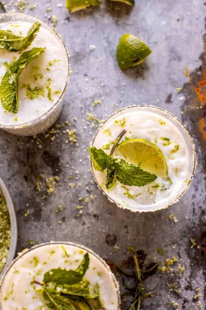 Creamy Coconut Lime Mojito | halfbakedharvest.com overhead photo of Creamy Coconut Lime Mojito