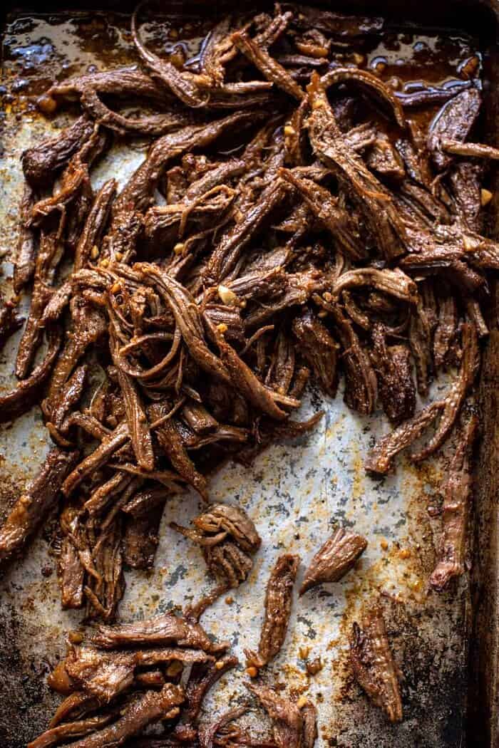overhead photo of Crockpot Carne Asada meat