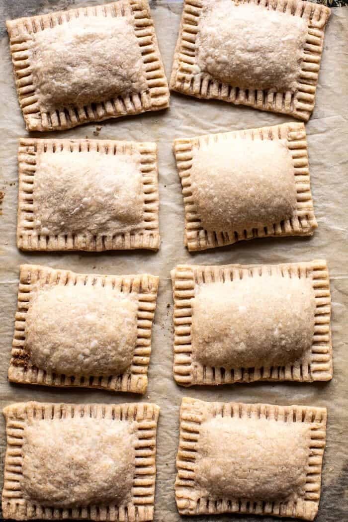 overhead photo of Homemade Frosted Brown Sugar Cinnamon Pop Tarts after baking but without frosting